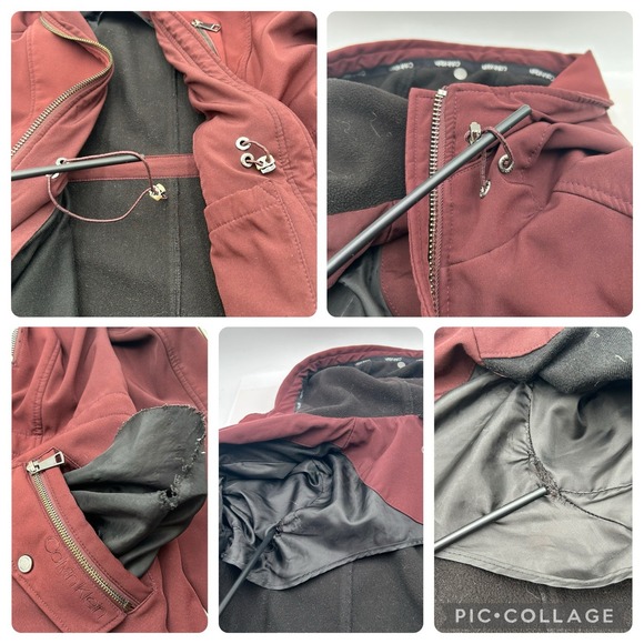 Calvin Klein Women's Burgundy Hooded Coat Jacket Medium Full Zipper Windbreaker - Picture 8 of 15